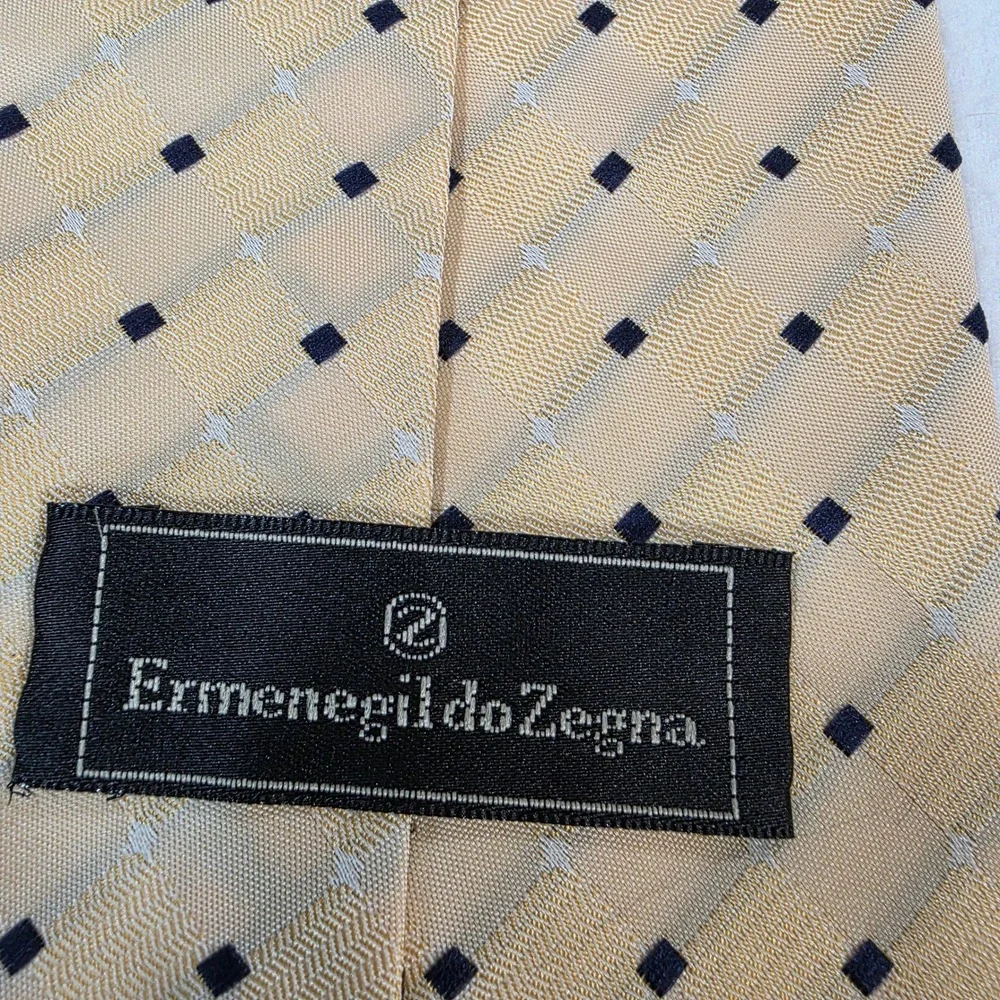 Ermenegildo Zegna Mens Silk Tie Tan Gold Geometric Diamond Made in Italy NWT